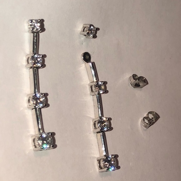 STERLING Silver Diamonique CZ Stone Convertible Stud / Drop Earrings gold 1.4” - Picture 2 of 6